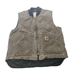Vintage Carhartt Men's Vest Quilted‎ Lined Brown Canvas Union Made USA Size 2XL